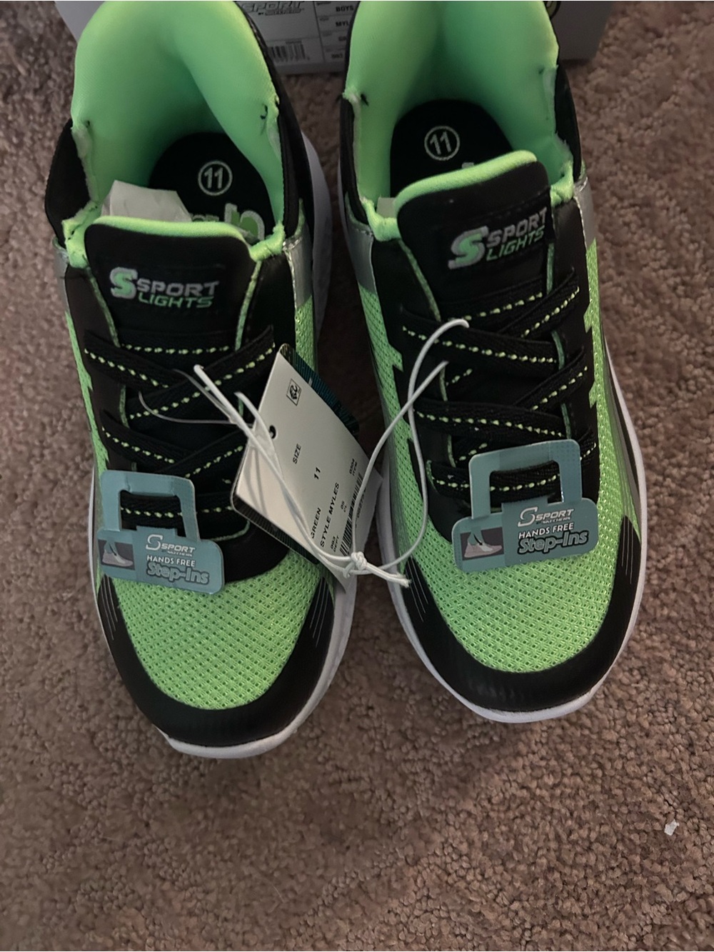 Skechers Kids Neon Green and Black Light-Up Sneakers